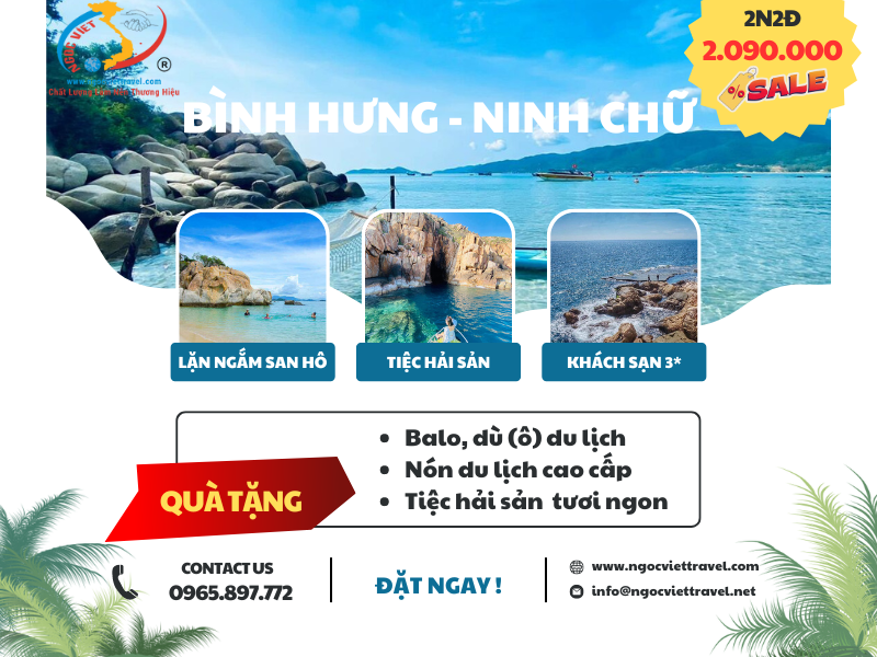 TOUR BÌNH HƯNG - NINH CHỮ - XE VIP CHẤT LƯỢNG CAO